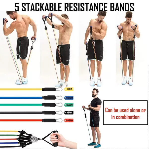 11(PCS) Power Exercise Resistance Band Set 5 In 1 Fitness Band Equipment For Men And Women - Trendy Crate Pk