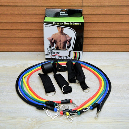 11(PCS) Power Exercise Resistance Band Set 5 In 1 Fitness Band Equipment For Men And Women - Trendy Crate Pk