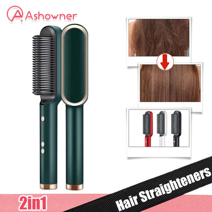 2in1Hair Straightener Brush Set Comb Hair - Trendy Crate Pk