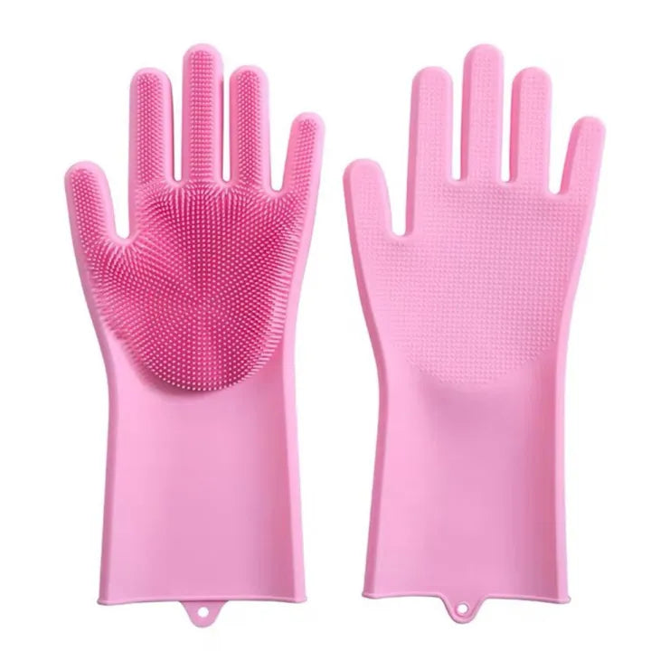 TC Reusable Silicone Magic Washing Gloves with Scrubber | Heat Resistant Pair for Kitchen, Dishes, Bathroom, Car Wash, Pet Care and More - Trendy Crate Pk