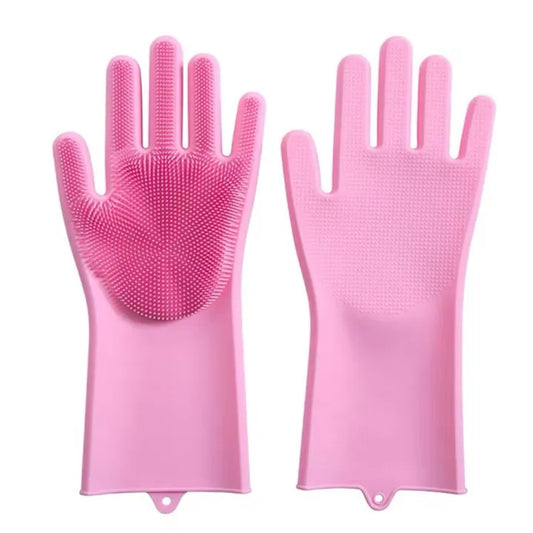 TC Reusable Silicone Magic Washing Gloves with Scrubber | Heat Resistant Pair for Kitchen, Dishes, Bathroom, Car Wash, Pet Care and More - Trendy Crate Pk