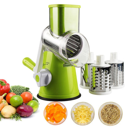 Manual Rotary Vegetable Slicer Cutter Cheese Grater Chopper with 3 Sharp Stainless Steel Drums - Trendy Crate Pk