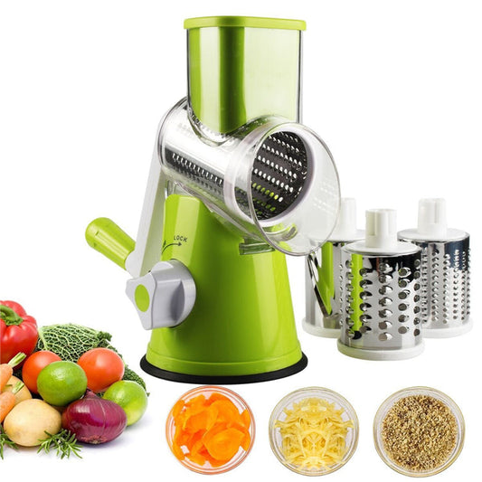 Manual Rotary Vegetable Slicer Cutter Cheese Grater Chopper with 3 Sharp Stainless Steel Drums - Trendy Crate Pk
