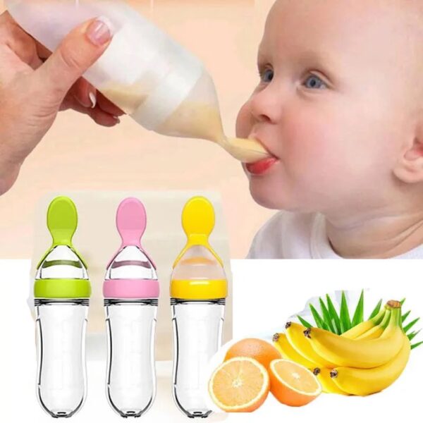 Silicone Baby Bottle With Spoon Fooder Supplement Rice Cereal Bottles Squeeze Spoon Milk Feeding Bottle Cup - Trendy Crate Pk