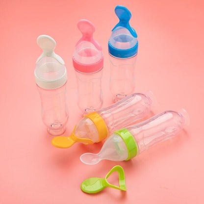 Silicone Baby Bottle With Spoon Fooder Supplement Rice Cereal Bottles Squeeze Spoon Milk Feeding Bottle Cup - Trendy Crate Pk