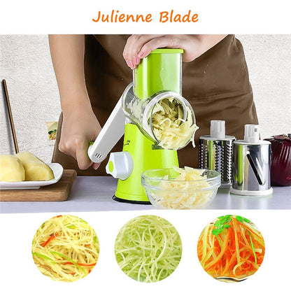 Manual Rotary Vegetable Slicer Cutter Cheese Grater Chopper with 3 Sharp Stainless Steel Drums - Trendy Crate Pk