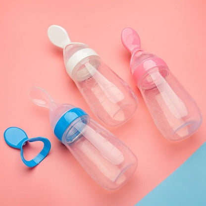 Silicone Baby Bottle With Spoon Fooder Supplement Rice Cereal Bottles Squeeze Spoon Milk Feeding Bottle Cup - Trendy Crate Pk