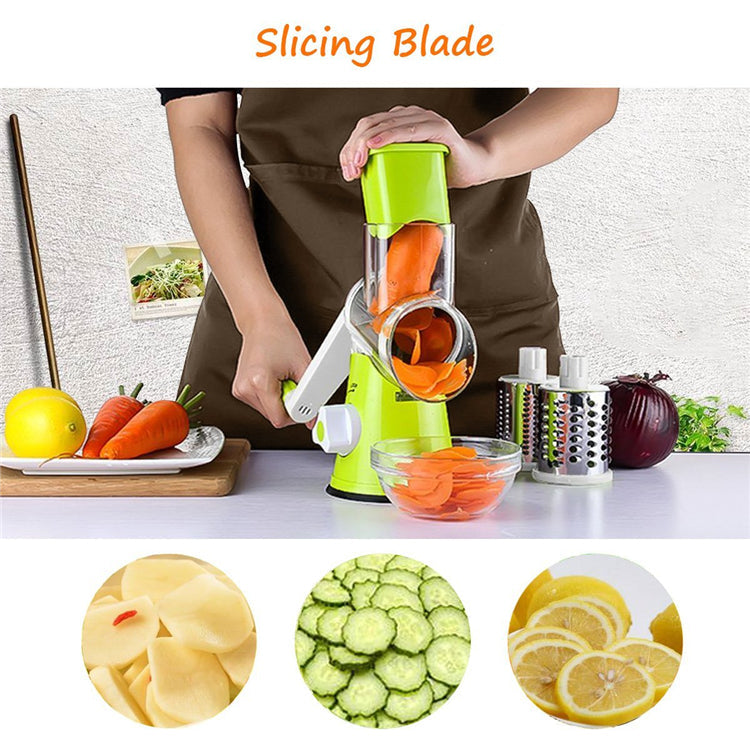 Manual Rotary Vegetable Slicer Cutter Cheese Grater Chopper with 3 Sharp Stainless Steel Drums - Trendy Crate Pk