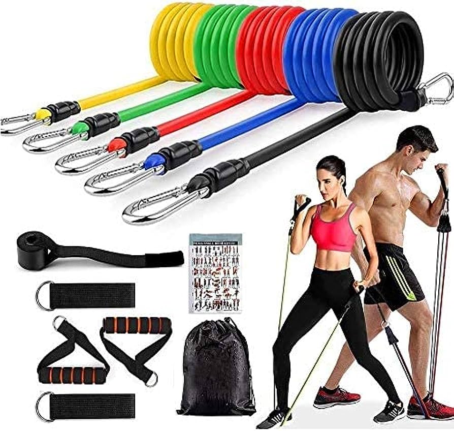 11(PCS) Power Exercise Resistance Band Set 5 In 1 Fitness Band Equipment For Men And Women - Trendy Crate Pk