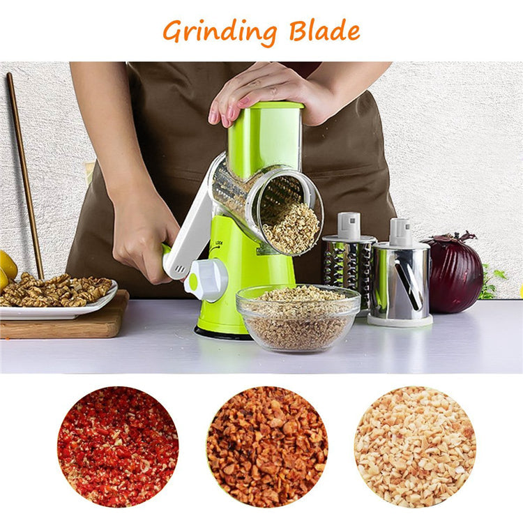 Manual Rotary Vegetable Slicer Cutter Cheese Grater Chopper with 3 Sharp Stainless Steel Drums - Trendy Crate Pk