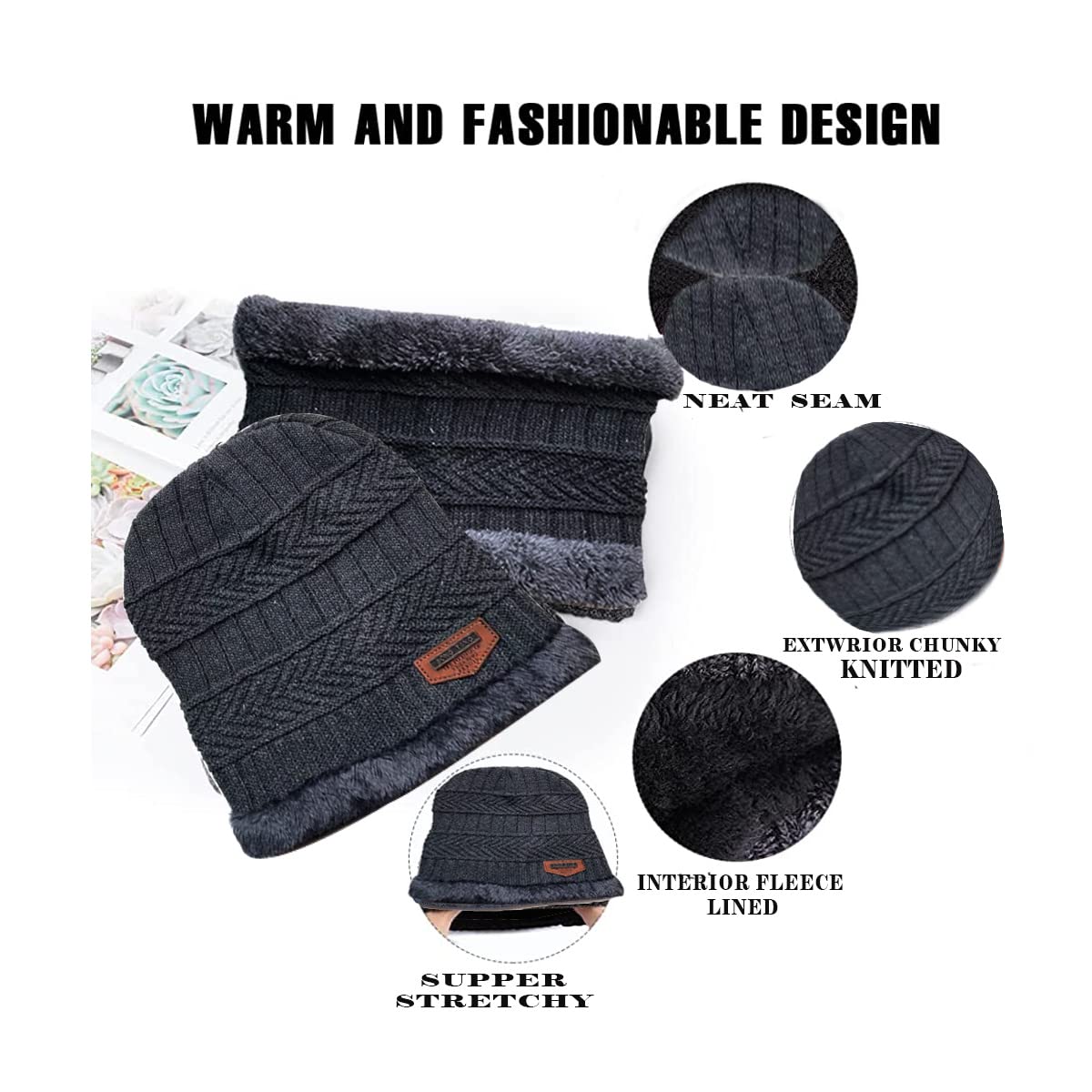 2 Pcs Unisex Beanie Hat & Scarf Set For Winter - Trendy Crate Pk