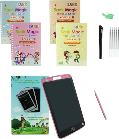 8.5 Inch LCD Writing Tablet with Reusable Magic Book 4Magic Books 1Magic Pen 10Refills 1Grip - Trendy Crate Pk