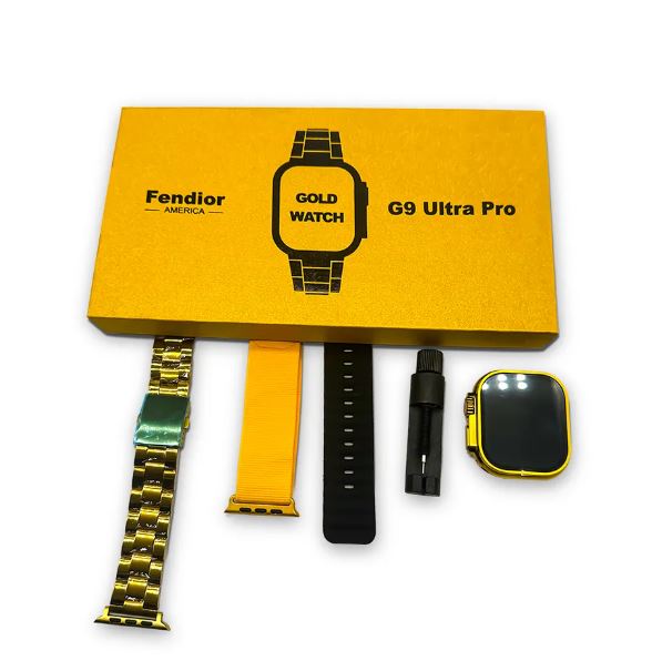 G9 Ultra Pro Smartwatch Golden Edition With Gesture Feature 90Hz Display With 3 Straps Ultra Smart Watch - Trendy Crate Pk