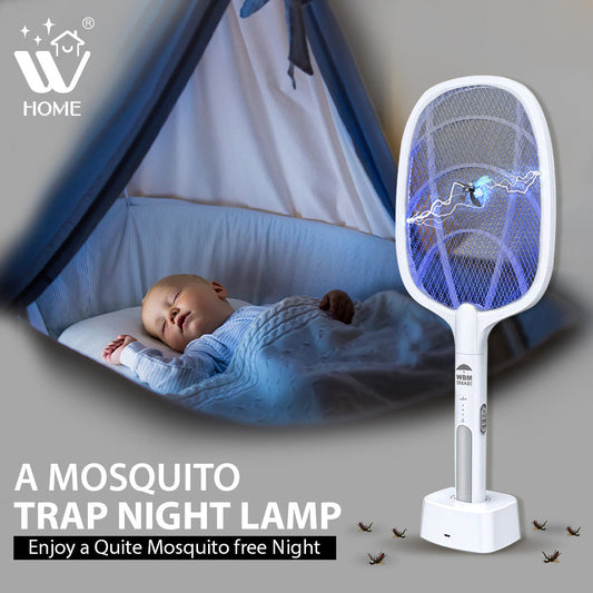 WBM Mosquito Killer Racket, 2 in 1 Rechargeable Mosquito Lamp With LED Light & Charging Stand - Trendy Crate Pk