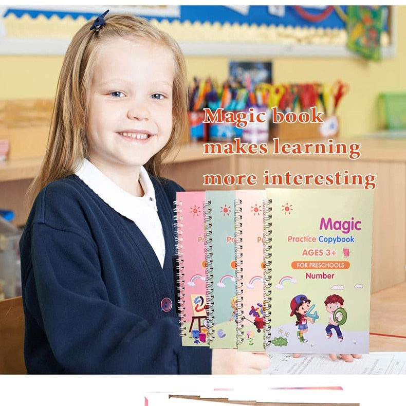 Magic Practice Copybook 4Books+Magic Pen &10 INK Refill Book for Montessori Children - Trendy Crate Pk