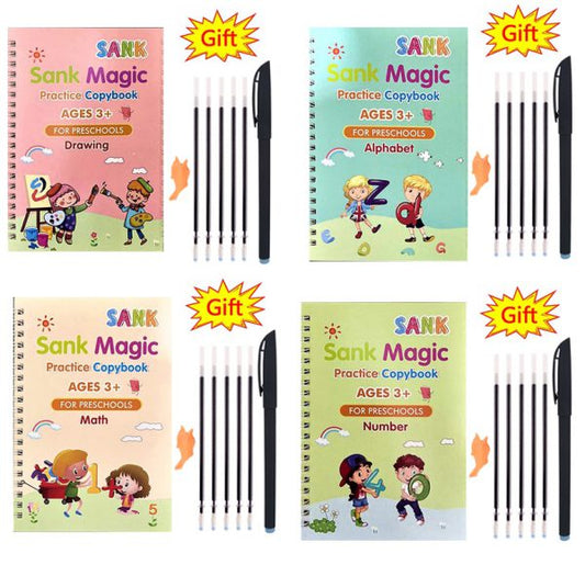 Magic Practice Copybook 4Books+Magic Pen &10 INK Refill Book for Montessori Children - Trendy Crate Pk
