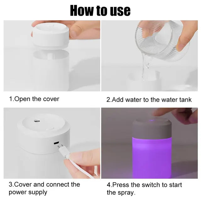 Mini Humidifier With Colorful Night Light USB Powered Humidifiers - Trendy Crate Pk