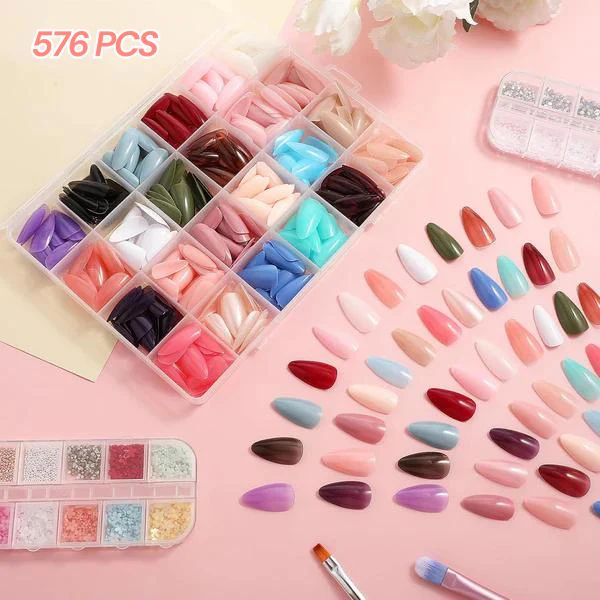 Artificial Nails Pack Of 576 Nails With Glue & Sticker - Trendy Crate Pk