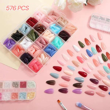 Artificial Nails Pack Of 576 Nails With Glue & Sticker - Trendy Crate Pk