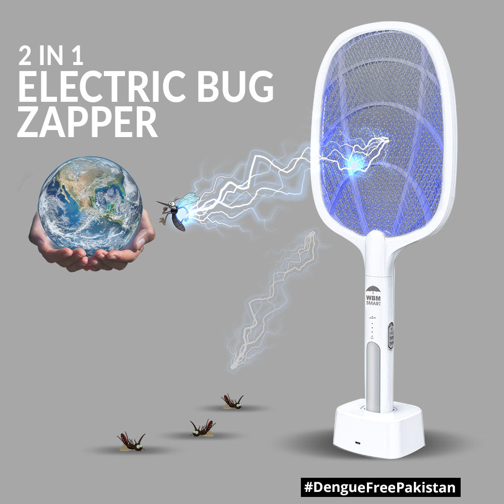 WBM Mosquito Killer Racket, 2 in 1 Rechargeable Mosquito Lamp With LED Light & Charging Stand - Trendy Crate Pk