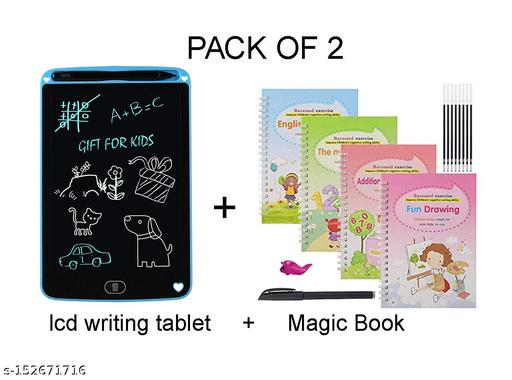 8.5 Inch LCD Writing Tablet with Reusable Magic Book 4Magic Books 1Magic Pen 10Refills 1Grip - Trendy Crate Pk