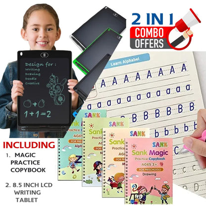 8.5 Inch LCD Writing Tablet with Reusable Magic Book 4Magic Books 1Magic Pen 10Refills 1Grip - Trendy Crate Pk