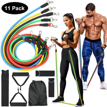 11(PCS) Power Exercise Resistance Band Set 5 In 1 Fitness Band Equipment For Men And Women - Trendy Crate Pk