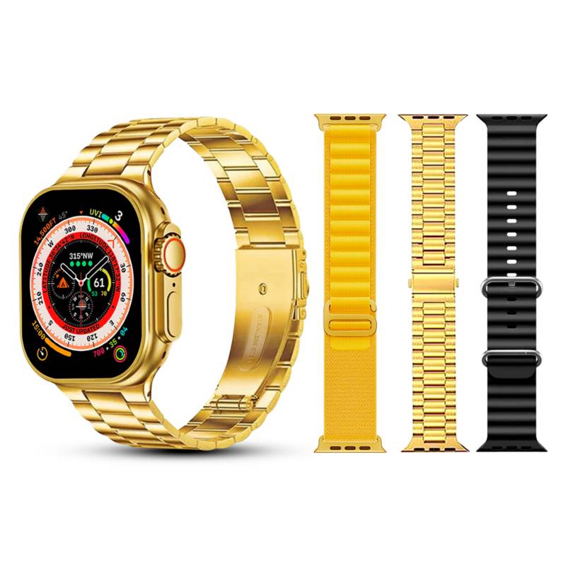 G9 Ultra Pro Smartwatch Golden Edition With Gesture Feature 90Hz Display With 3 Straps Ultra Smart Watch - Trendy Crate Pk