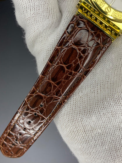 VERSACE WHITE DIAL & GOLD BROWN LEATHER WATCH - Trendy Crate Pk