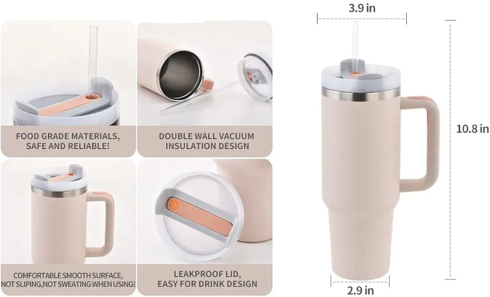 Stainless Steel 1200.ML. Tumbler with Straw and Handle - Trendy Crate Pk