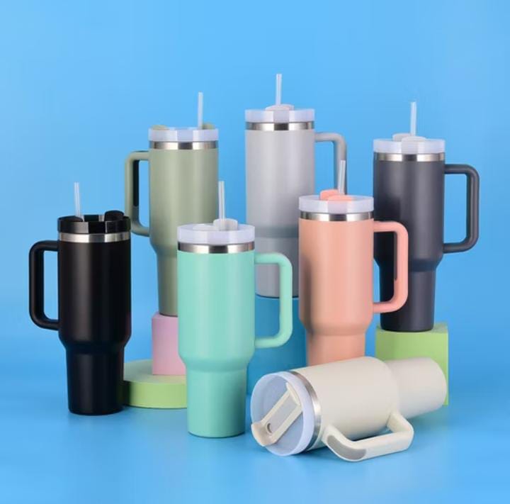 Stainless Steel 1200.ML. Tumbler with Straw and Handle - Trendy Crate Pk