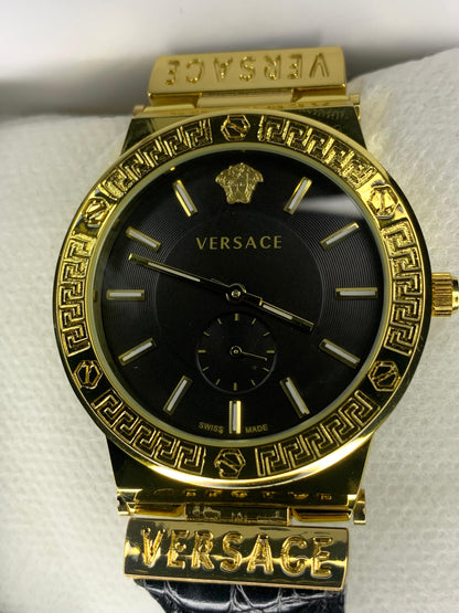 VERSACE WHITE DIAL & GOLD BROWN LEATHER WATCH - Trendy Crate Pk