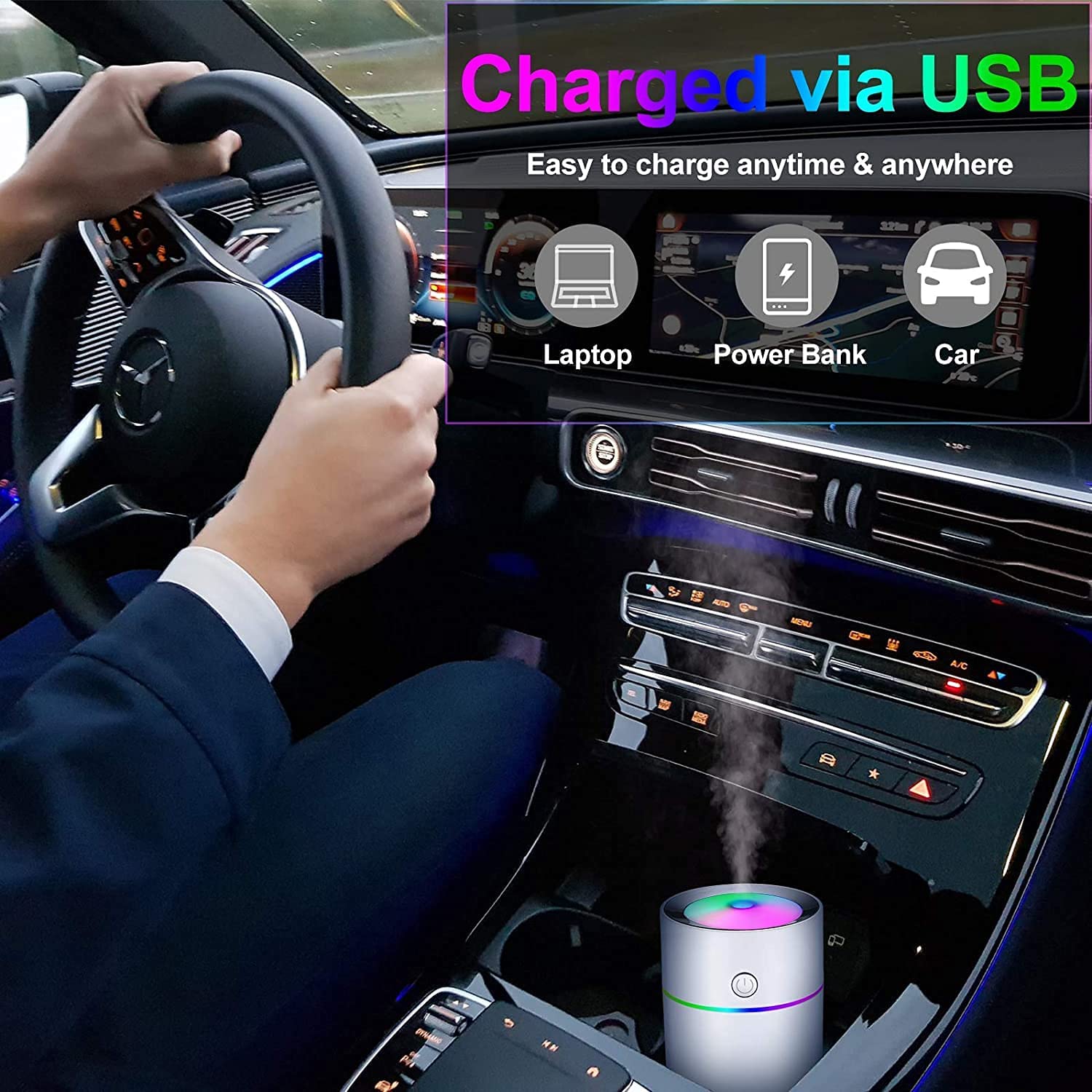 Mini Humidifier With Colorful Night Light USB Powered Humidifiers - Trendy Crate Pk