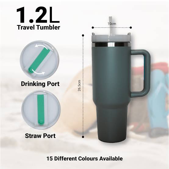 Stainless Steel 1200.ML. Tumbler with Straw and Handle - Trendy Crate Pk