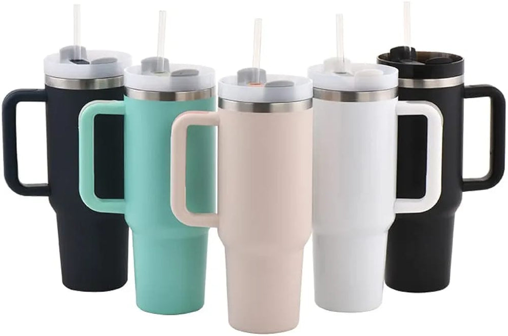 Stainless Steel 1200.ML. Tumbler with Straw and Handle - Trendy Crate Pk