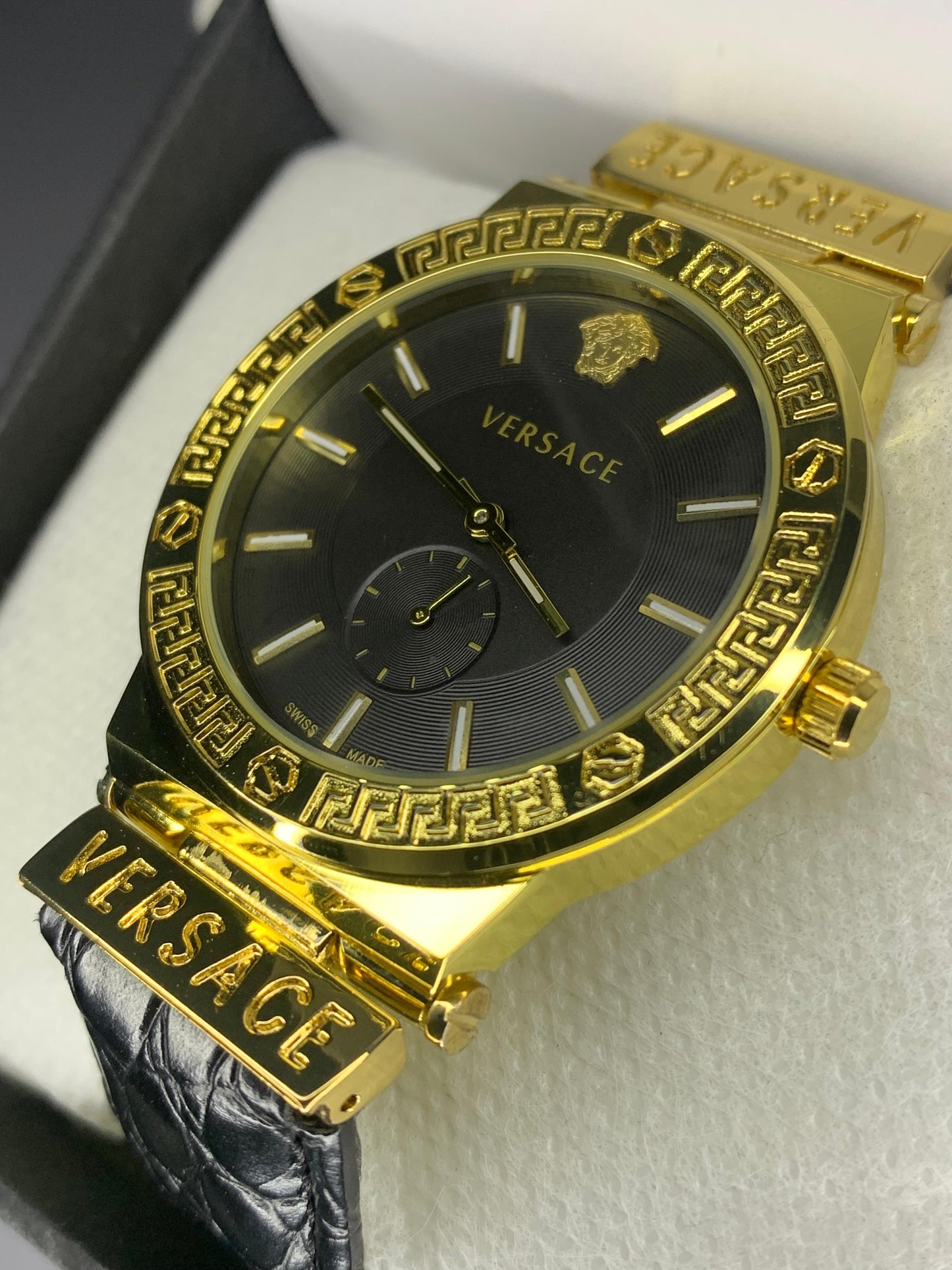 VERSACE WHITE DIAL & GOLD BROWN LEATHER WATCH - Trendy Crate Pk