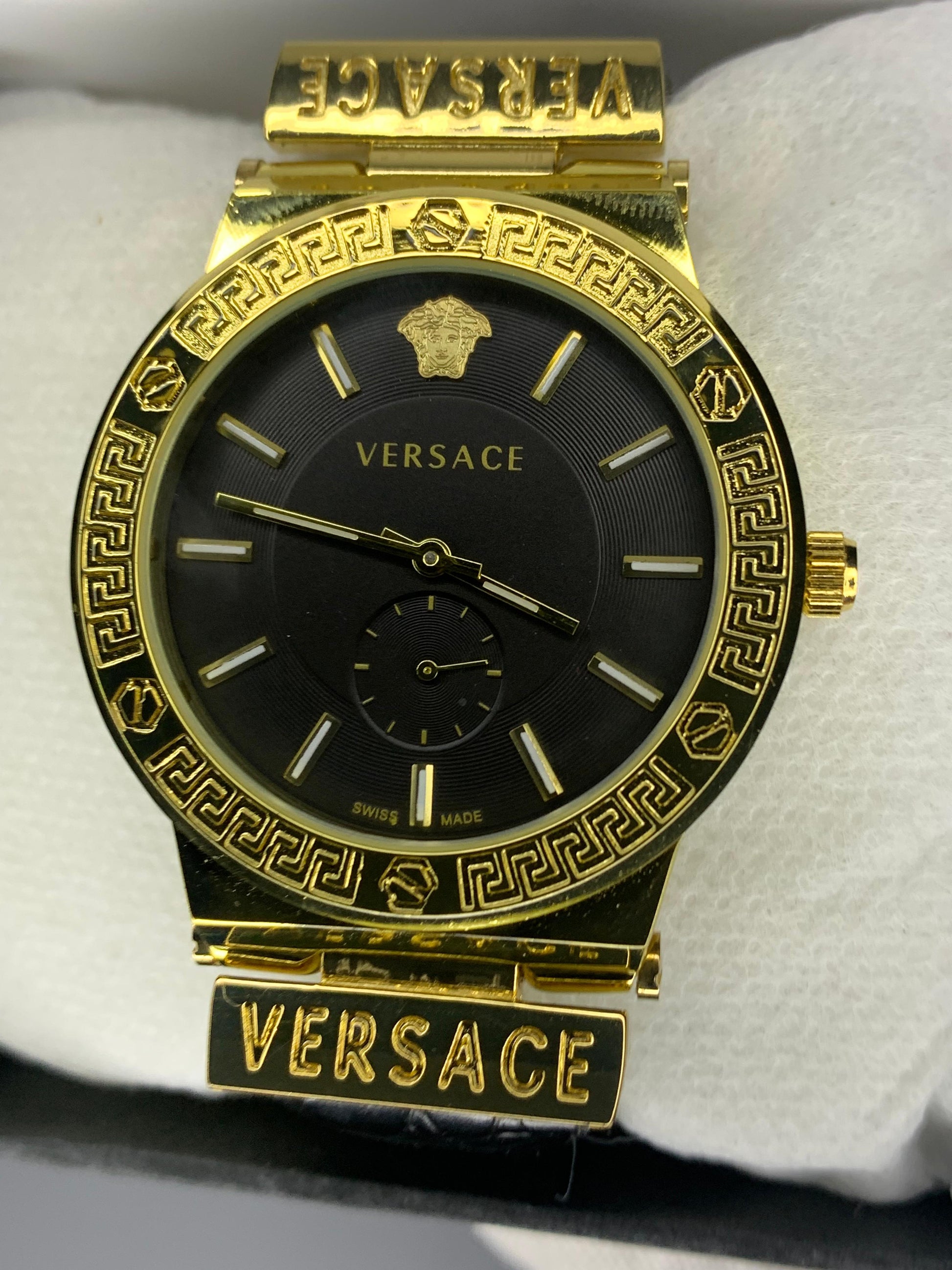 VERSACE WHITE DIAL & GOLD BROWN LEATHER WATCH - Trendy Crate Pk