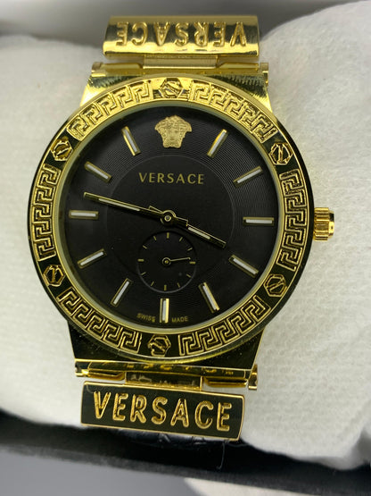 VERSACE WHITE DIAL & GOLD BROWN LEATHER WATCH - Trendy Crate Pk