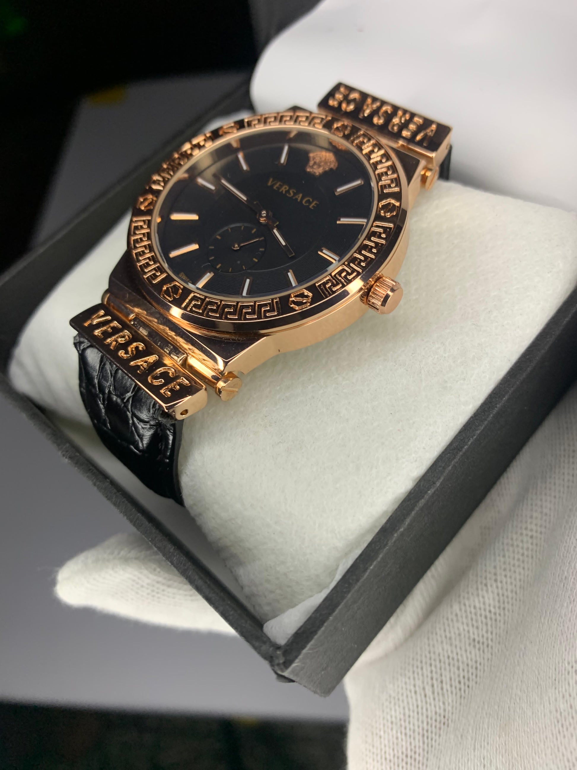 VERSACE WHITE DIAL & GOLD BROWN LEATHER WATCH - Trendy Crate Pk